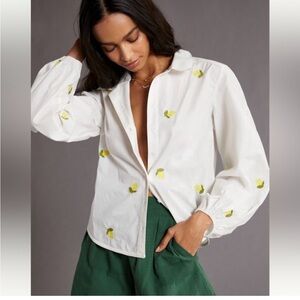 Maeve Lemon Embroidered Blouse - Small